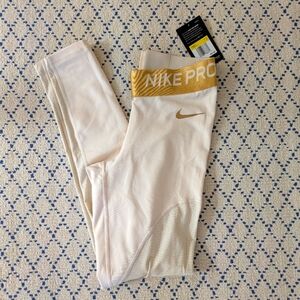 Nike Pro Dri-Fit Cream and Gold Leggings S